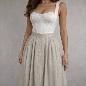 Vintage Prarie chic cottagecore linen button pleated classic quiet luxury skirt